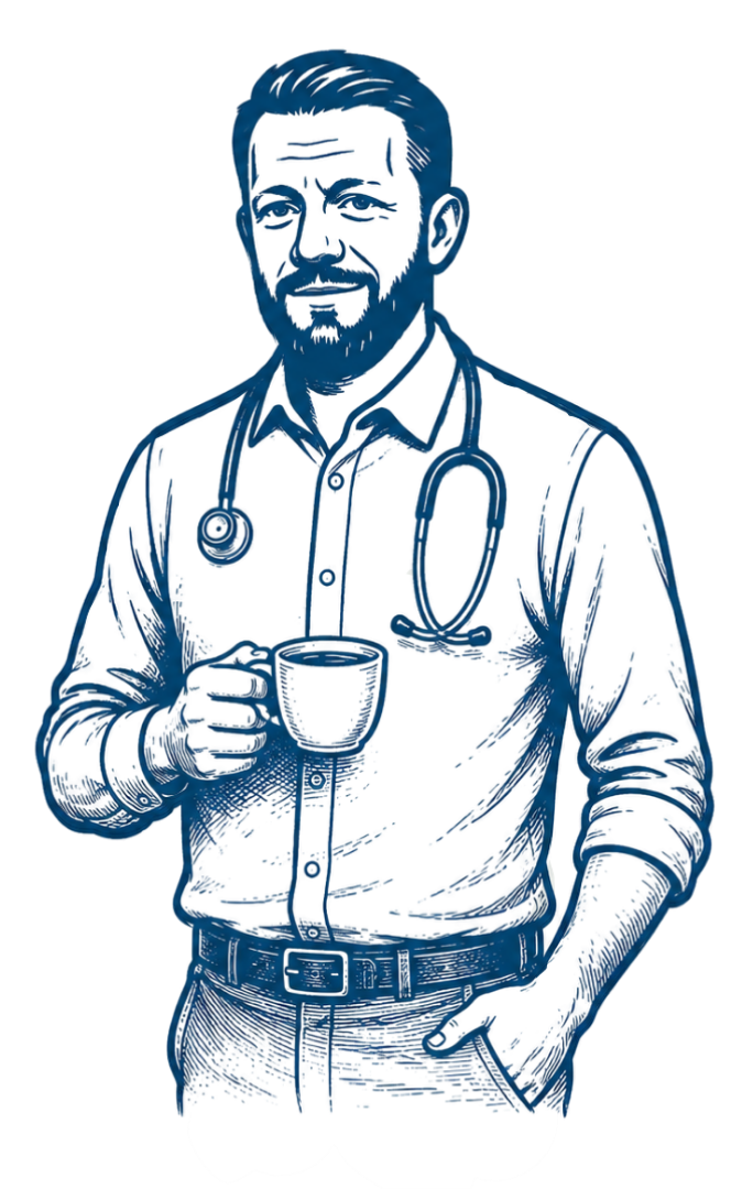 Lekár Doctor's Protocol Coffee so šálkou kávy